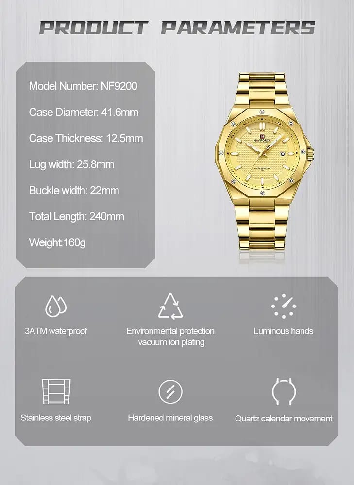 The NAVIFORCE NF9200 Gentleman's Gold Watch - Image 8